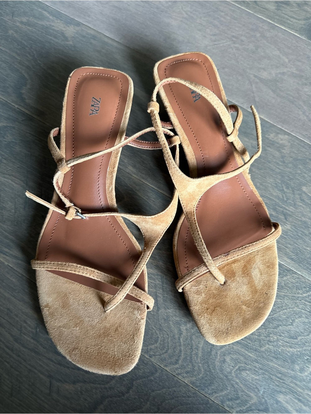 Zara Beige/Tan Suede Strappy Lace-Up Sandals